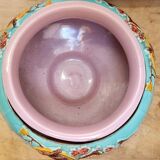 Antique French Barbotine Planter Art Nouveau Japanese Style Bird and Fan