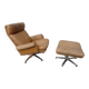 Mid-century vintage high back leather Swivel Armchair with Ottoman, 1970s