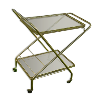 Desserte à roulette métal doré et verre fumé pliable