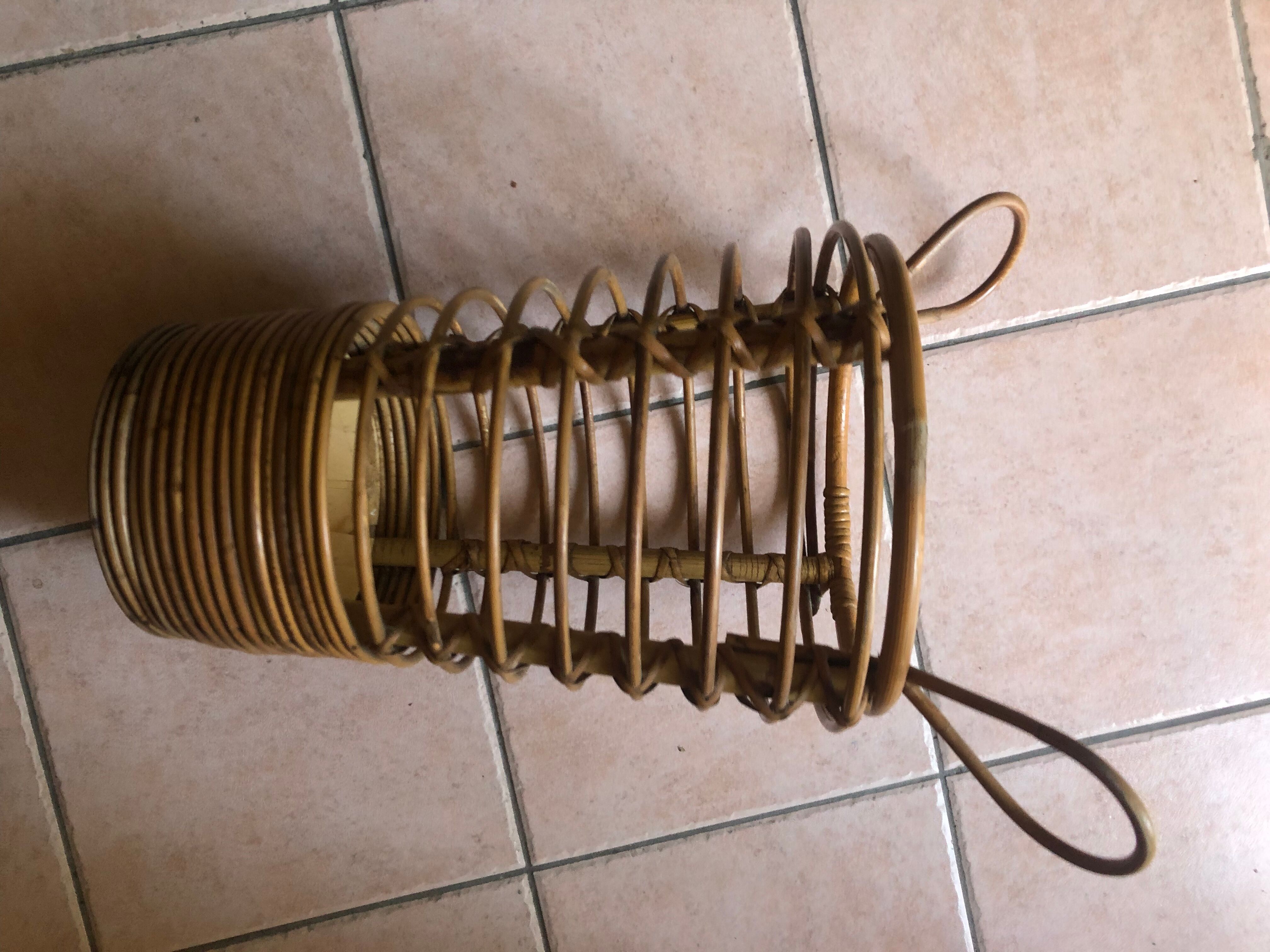 Umbrella door with bamboo handles and vintage rattan 60s
