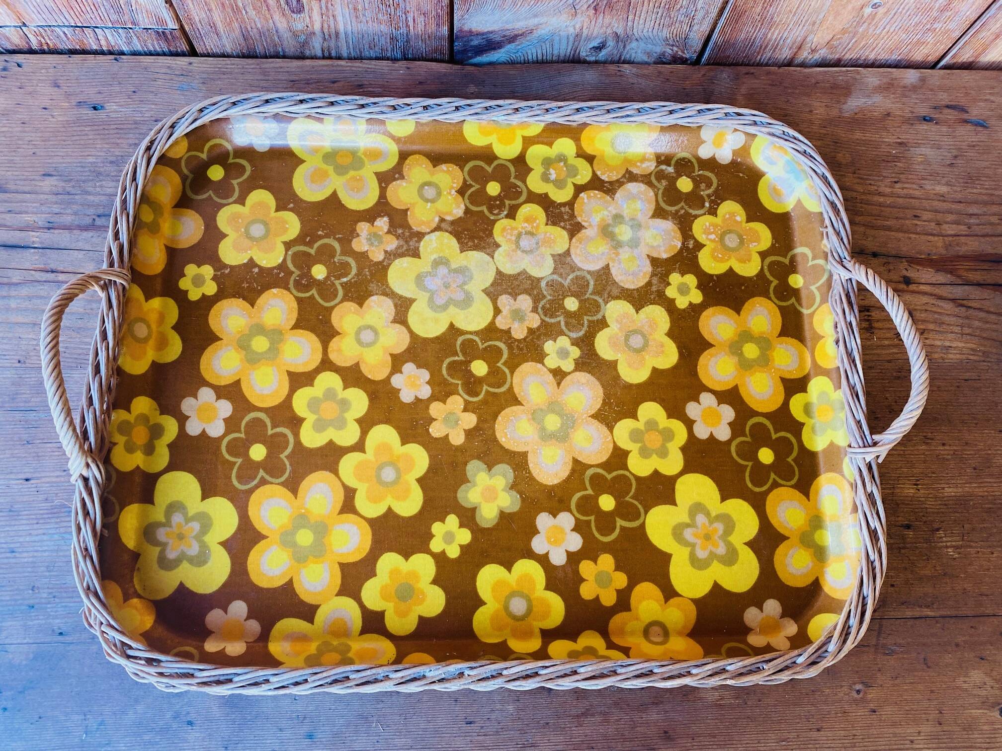 Vintage woven rattan tray