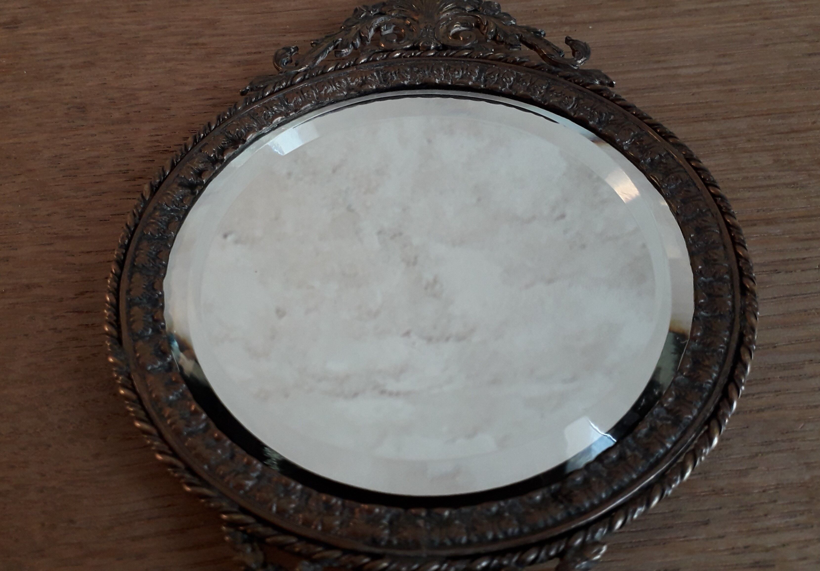 Old brass hand mirror - 25x12cm