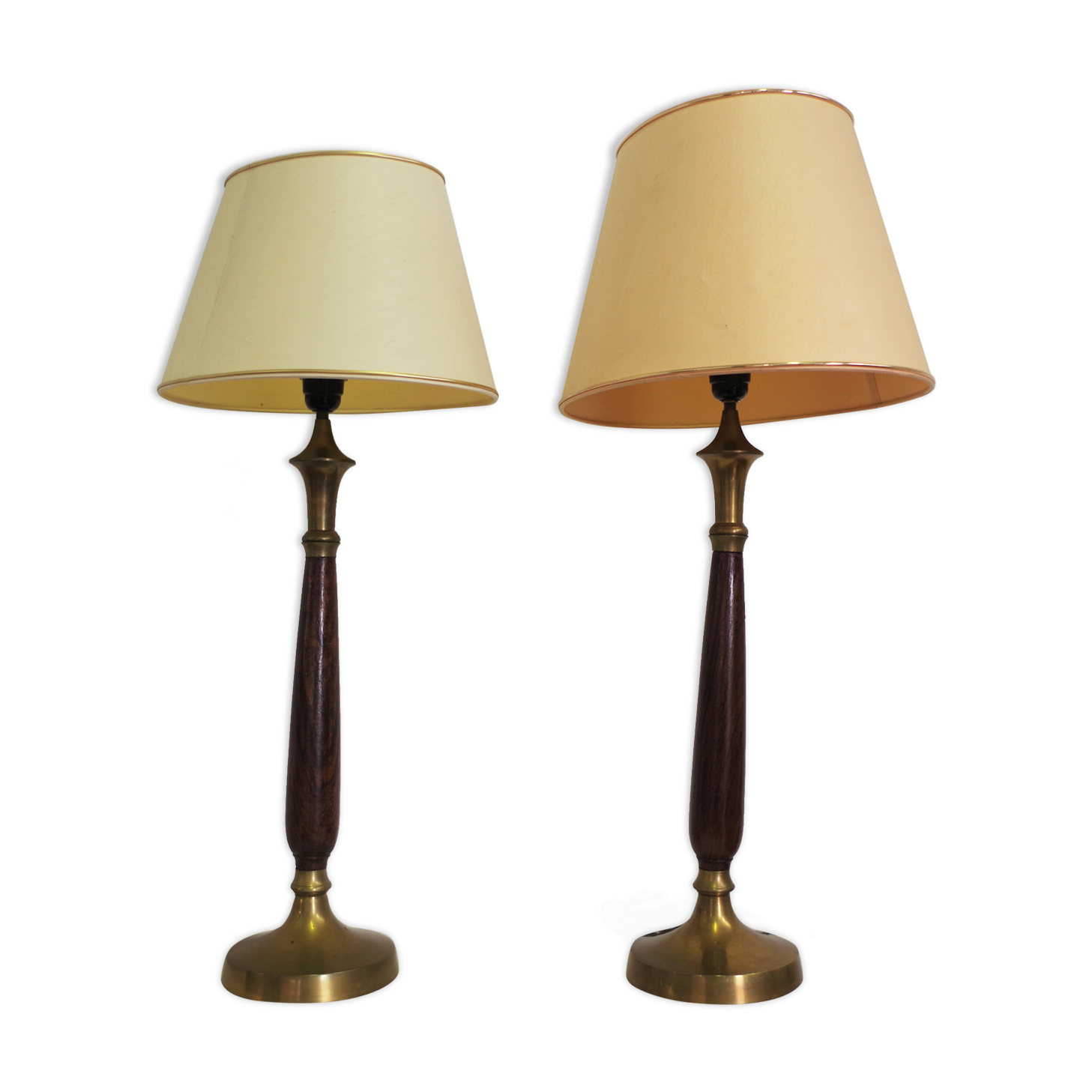 Mahogany Hat Lamps, Brass and Cotton of Abat Day, 1950s, Set of 2