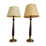 Mahogany Hat Lamps, Brass and Cotton of Abat Day, 1950s, Set of 2