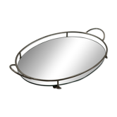 Plateau ovale mid-century en chrome et miroir