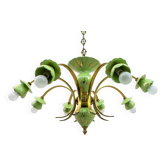 Lustre italien à 8 lumières en porcelaine et laiton de style néoclassique, années 1960