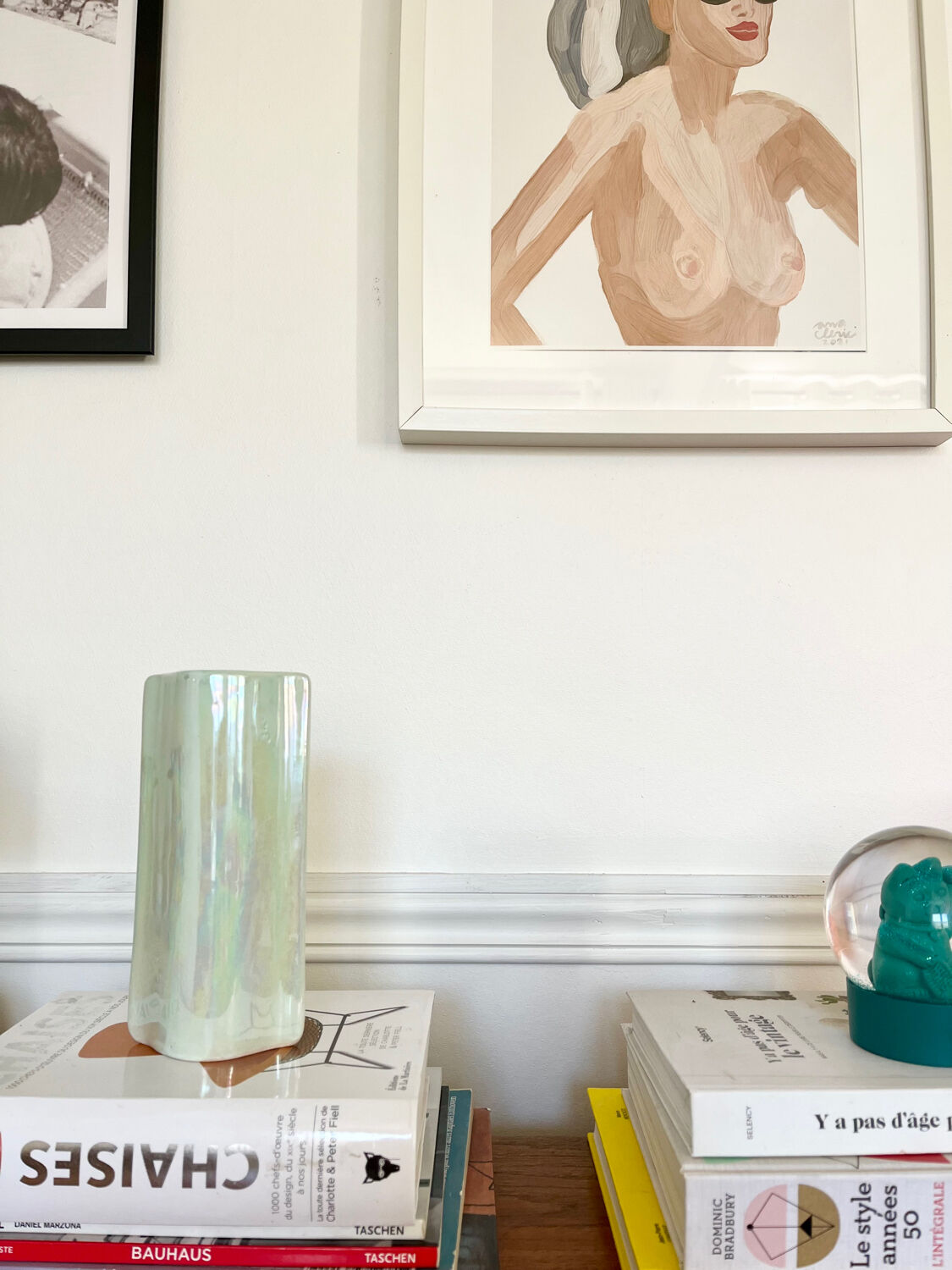 Duo of vintage iridescent ceramic vases