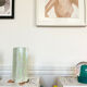 Duo of vintage iridescent ceramic vases