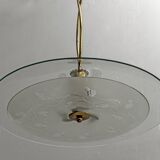 Attributed to Luigi Brusotti Mid-century Italian Glass and Brass Chandelier