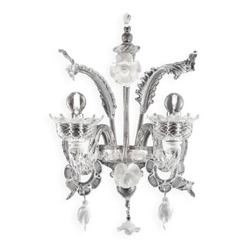 Venetian Style Transparent & White Floral Murano Glass Wall Light