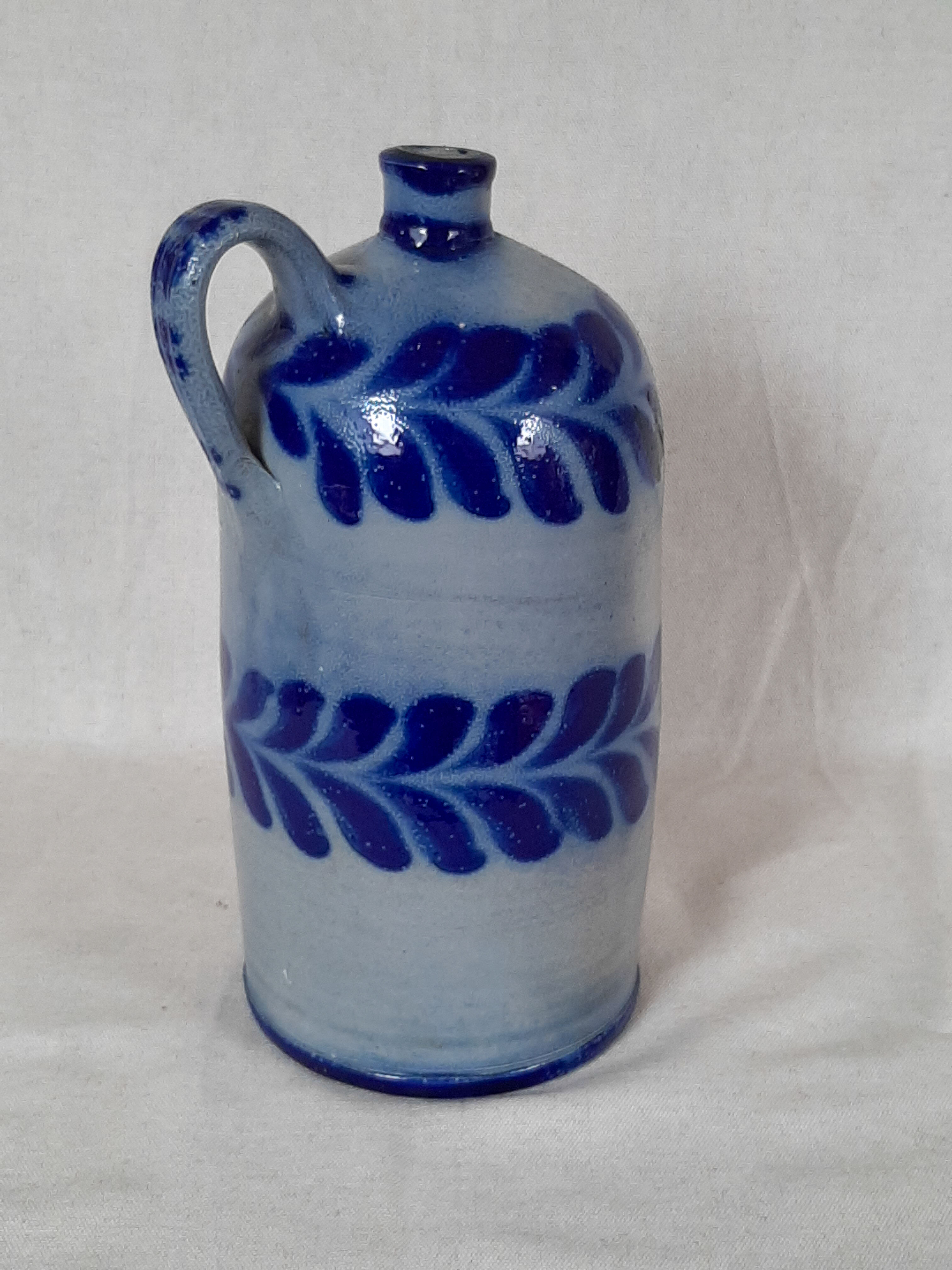 Blue stoneware bottle from Alsace, Schmitter pottery, Betschdorf.