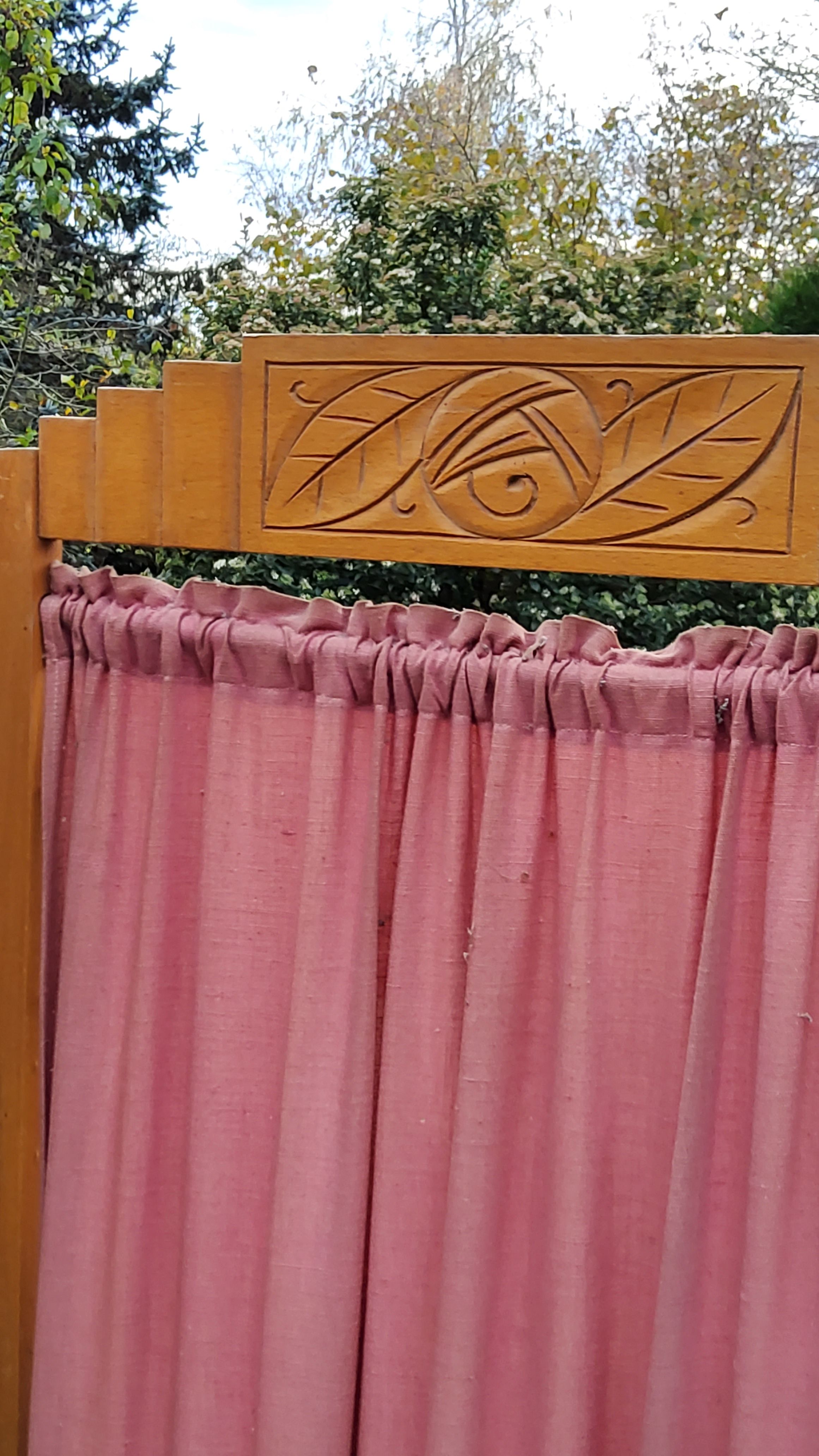 Art Deco screen 6 leaves in beech and fabrics of the 30s