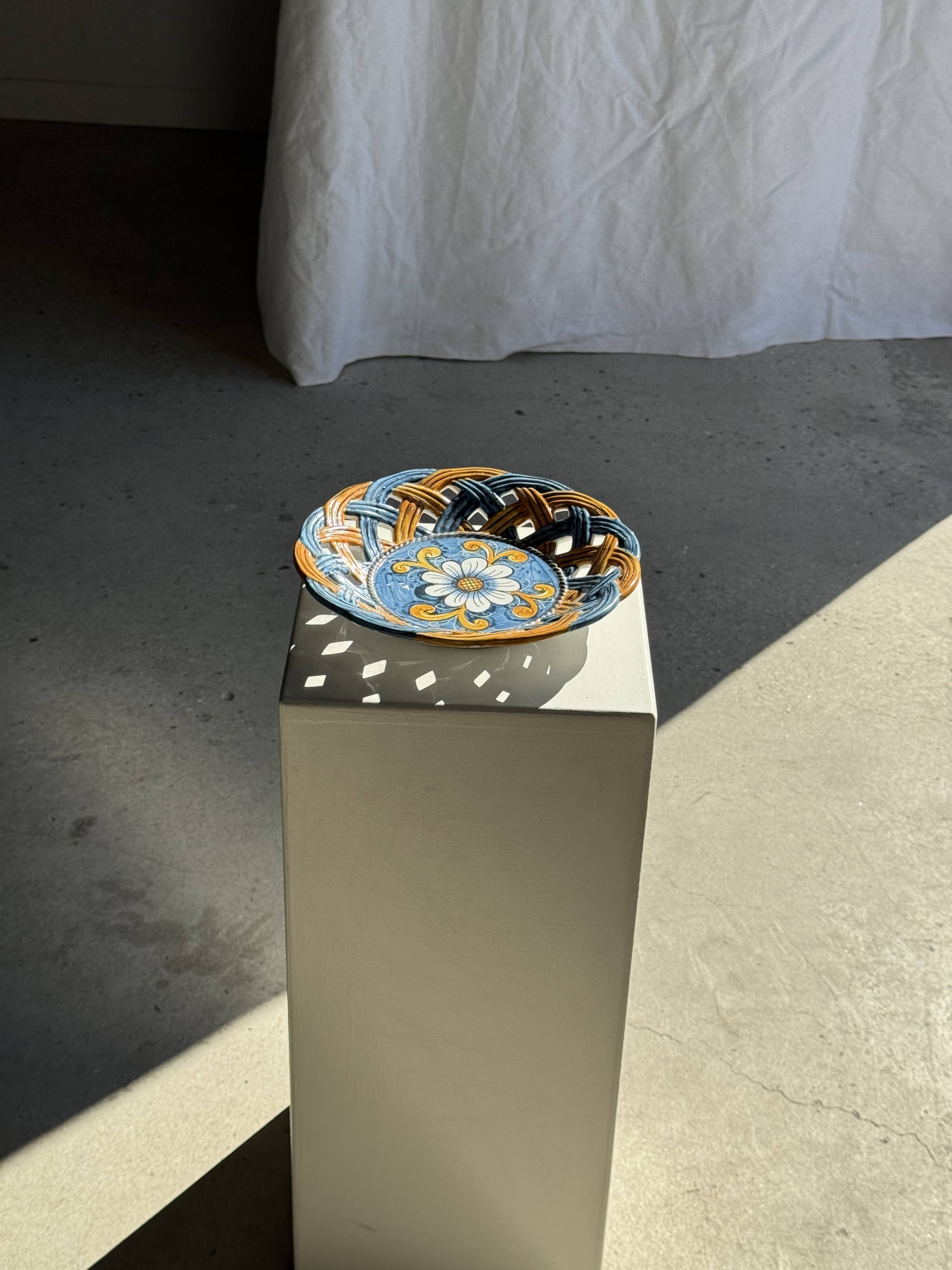 Glazed ceramic fruit bowl by Brancaleone, Italy, with floral decoration.