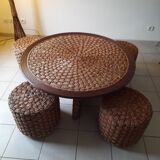 Coffee table and 4 vintage stools