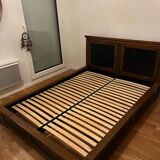 Handcrafted solid wood double bed and its superb headboard / bedside table