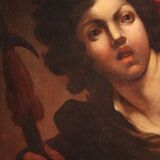 Antique French painting from the 18th century, portrait of a soldier