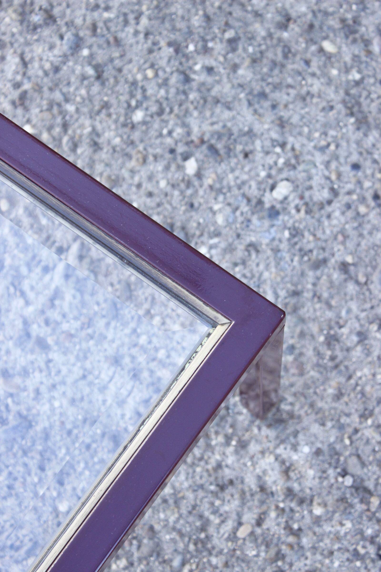 Nesting tables in burgundy lacquered metal and brass, France 1950s