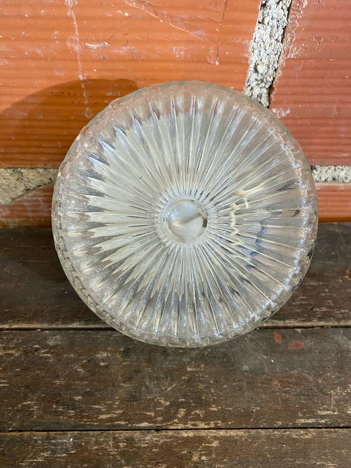 Vintage Black Metal Support + Moulded Glass Ceiling Light Fixture