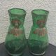 Paire de vases aux iris dore verre transparent vert et iris peint a la main art nouveau, collector