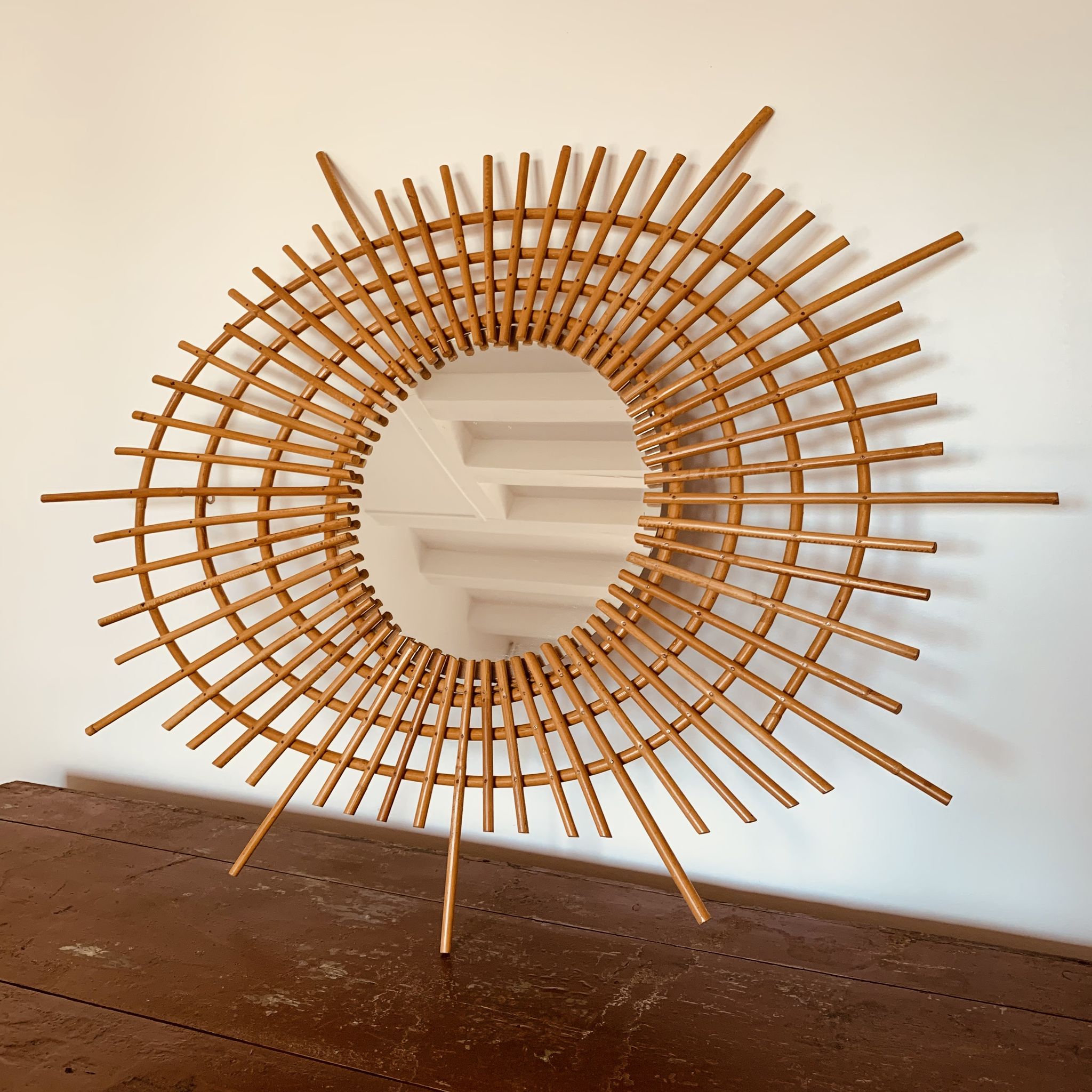 Vintage rattan sun mirror from the 60s, 73x92 cm