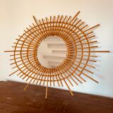 Vintage rattan sun mirror from the 60s, 73x92 cm