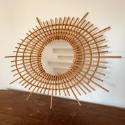 Vintage rattan sun mirror from the 60s, 73x92 cm