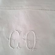 White cotton top sheet monogrammed "CQ" 2 x 3 m