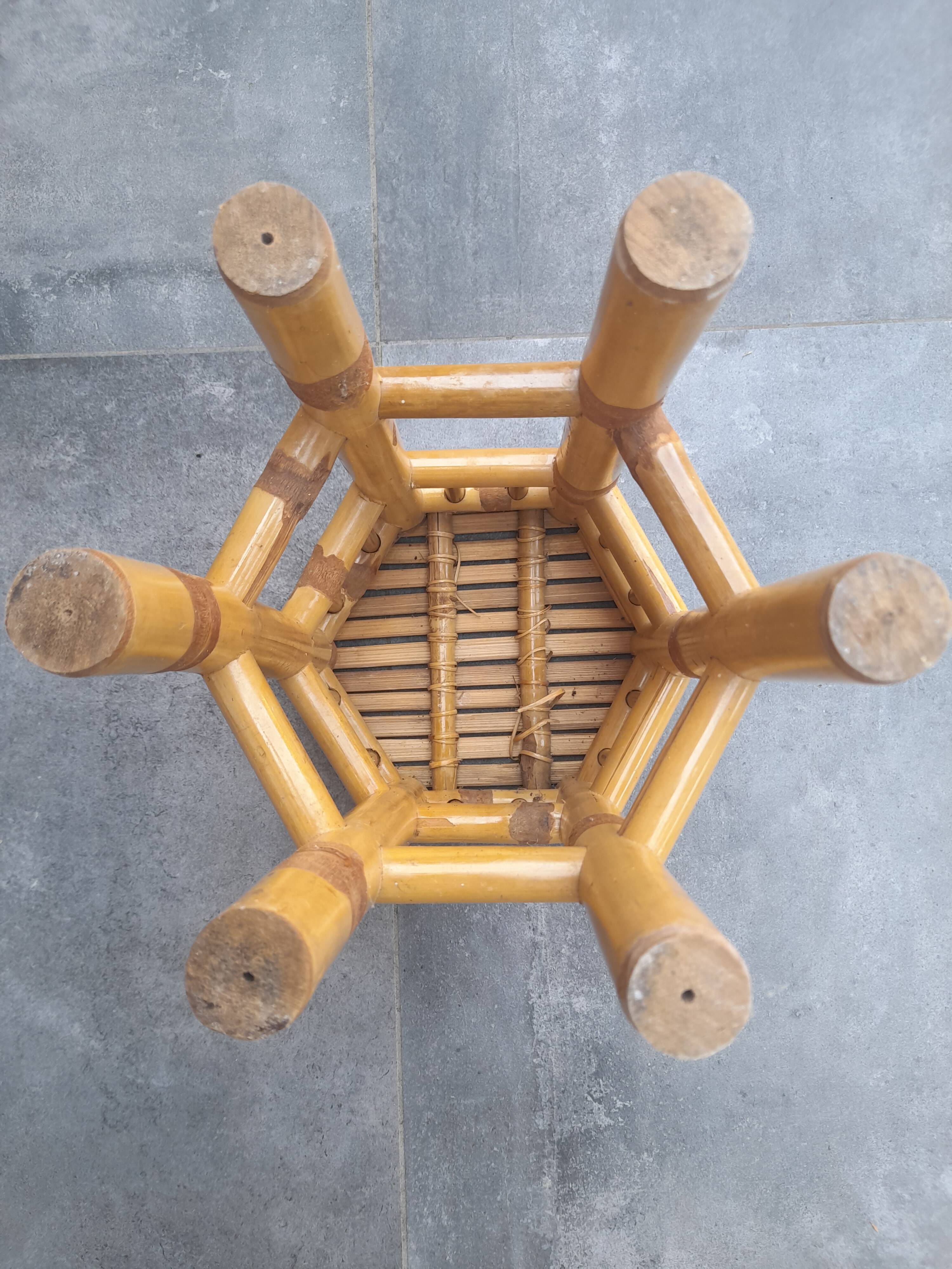 Ensemble de 3 tables gigognes vintage en bambou 70's