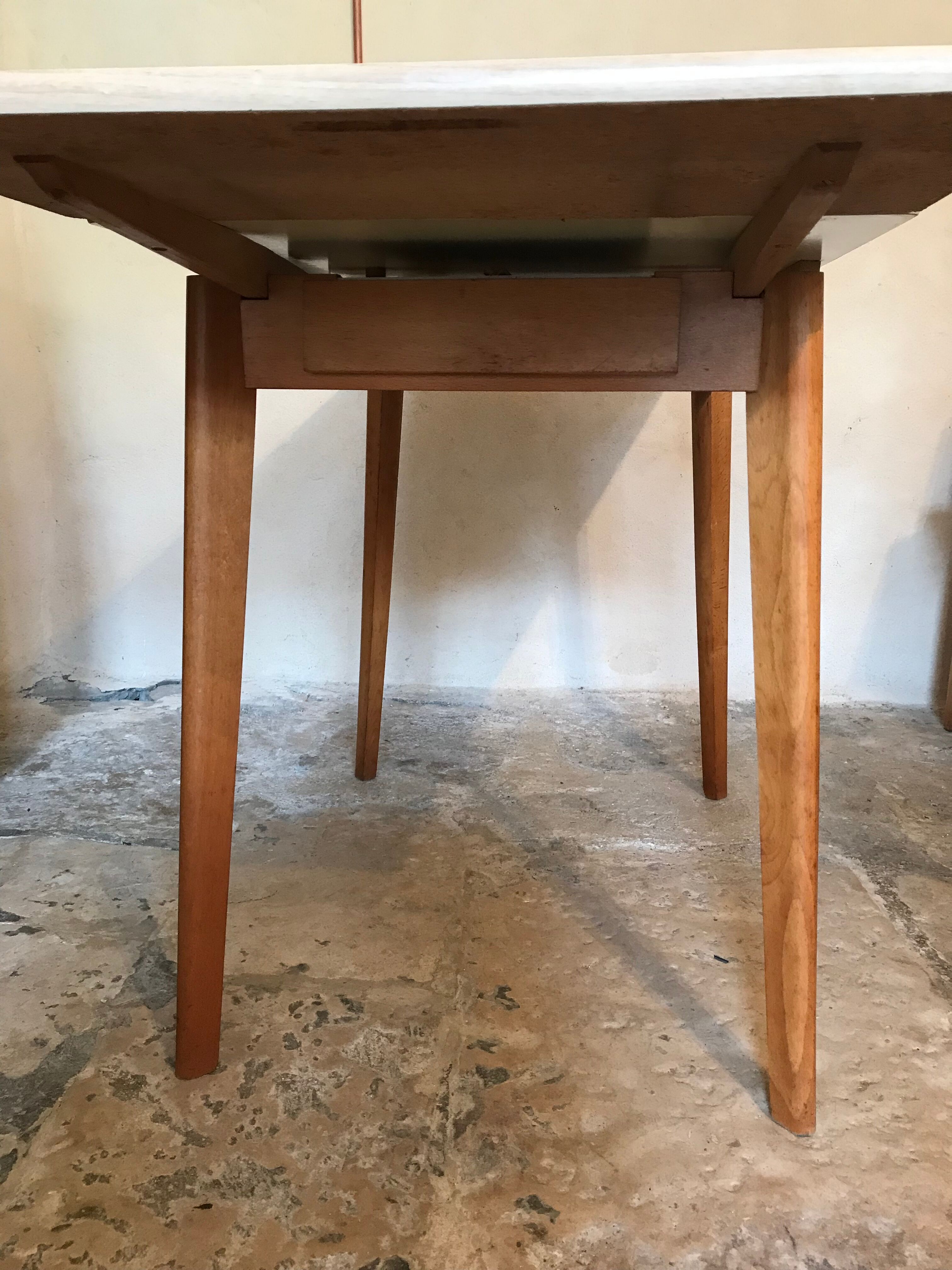 Kitchen table 1960's with extensions, formica and base wood compass