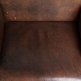 Set of 4 nicely finished dining chairs/side chairs with armrests made of cowhide leather