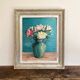 Antique painting, oil on panel, bouquet of peonies