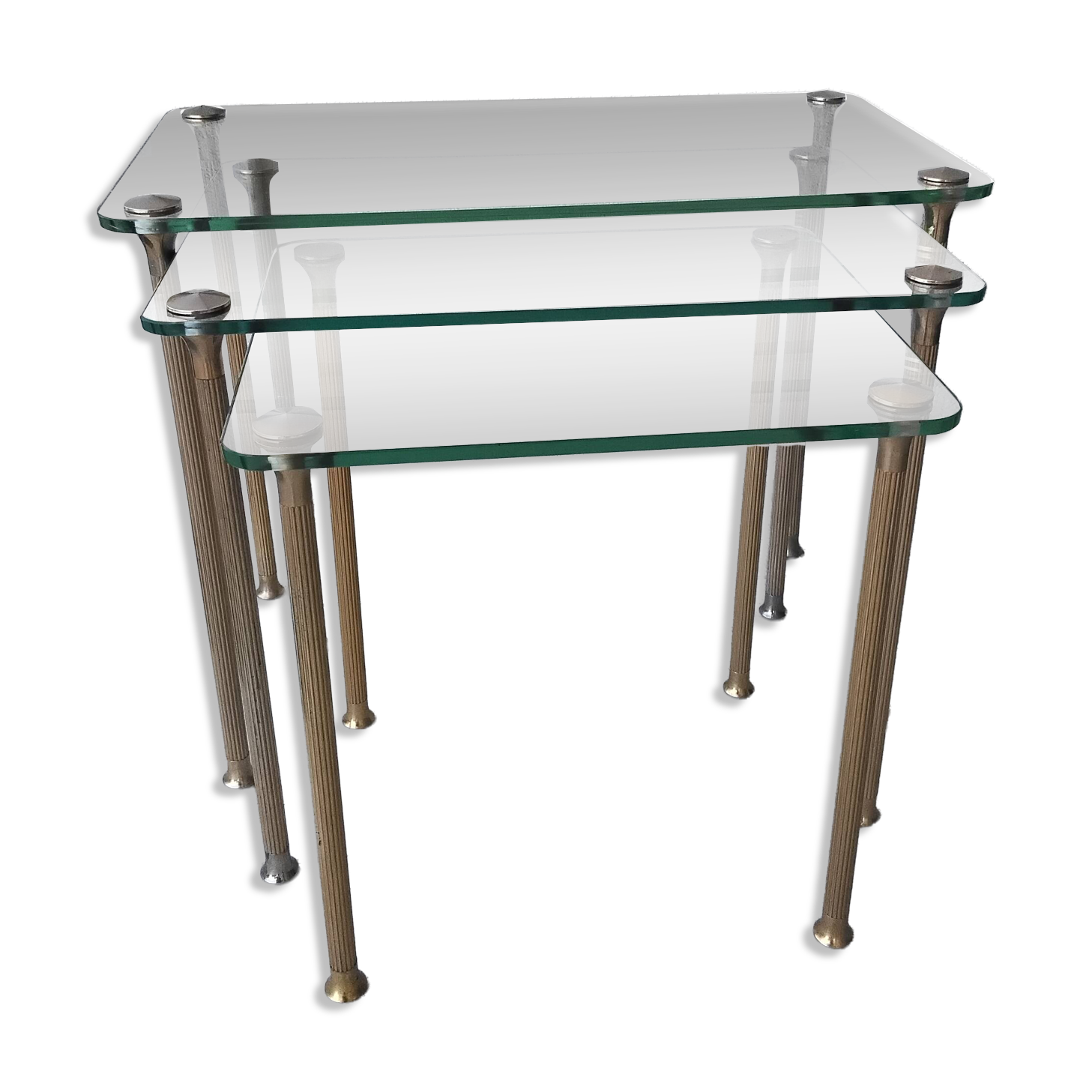 Nested tables in brass and glass