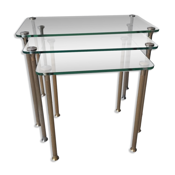 Tables gigognes laiton et verre