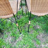 Paire de fauteuils en rotin et fer forgé