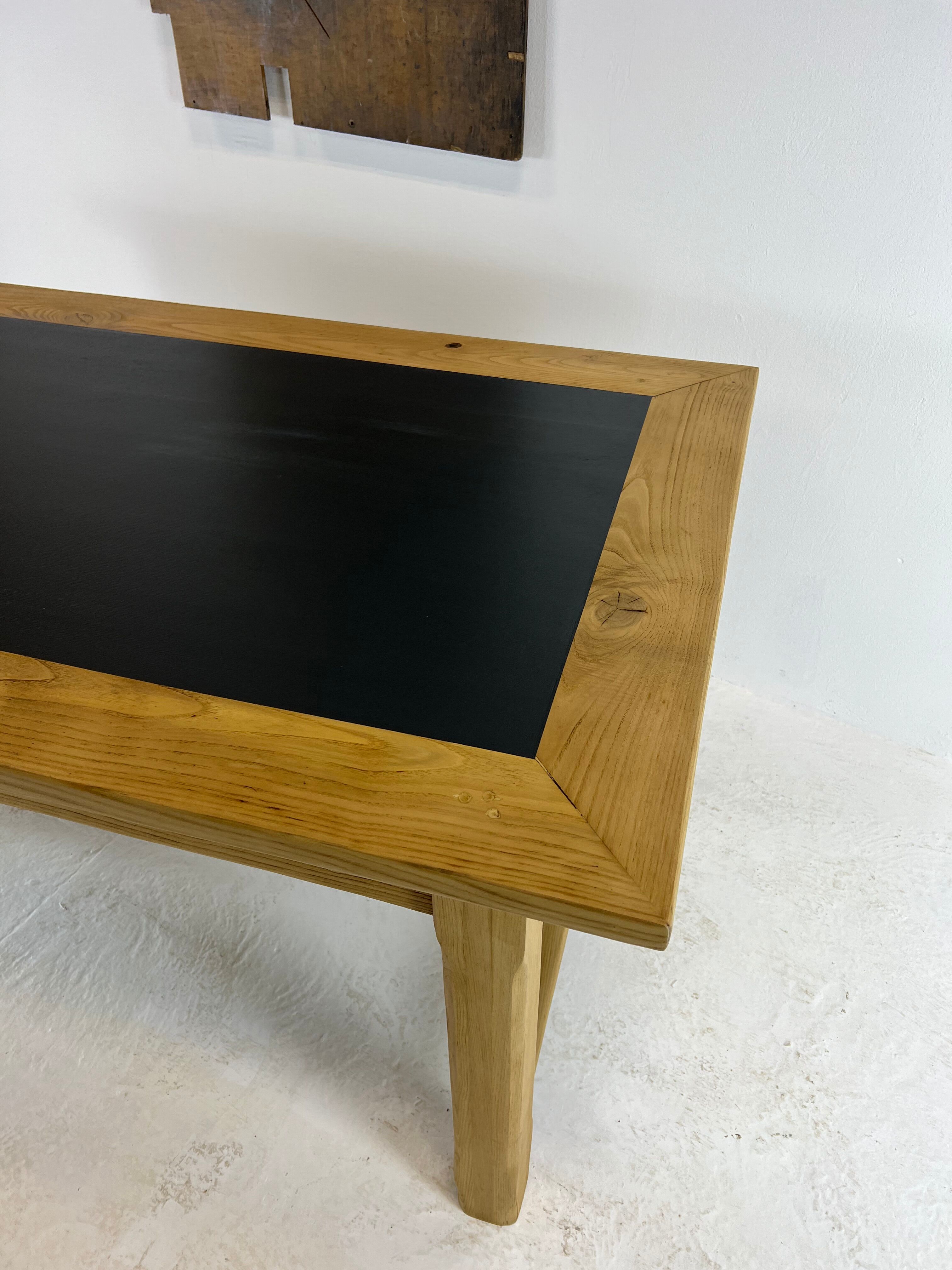 Oak farmhouse table, black top