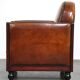 Sheepskin Art Deco design armchair with wood and beautiful cognac-colored leather