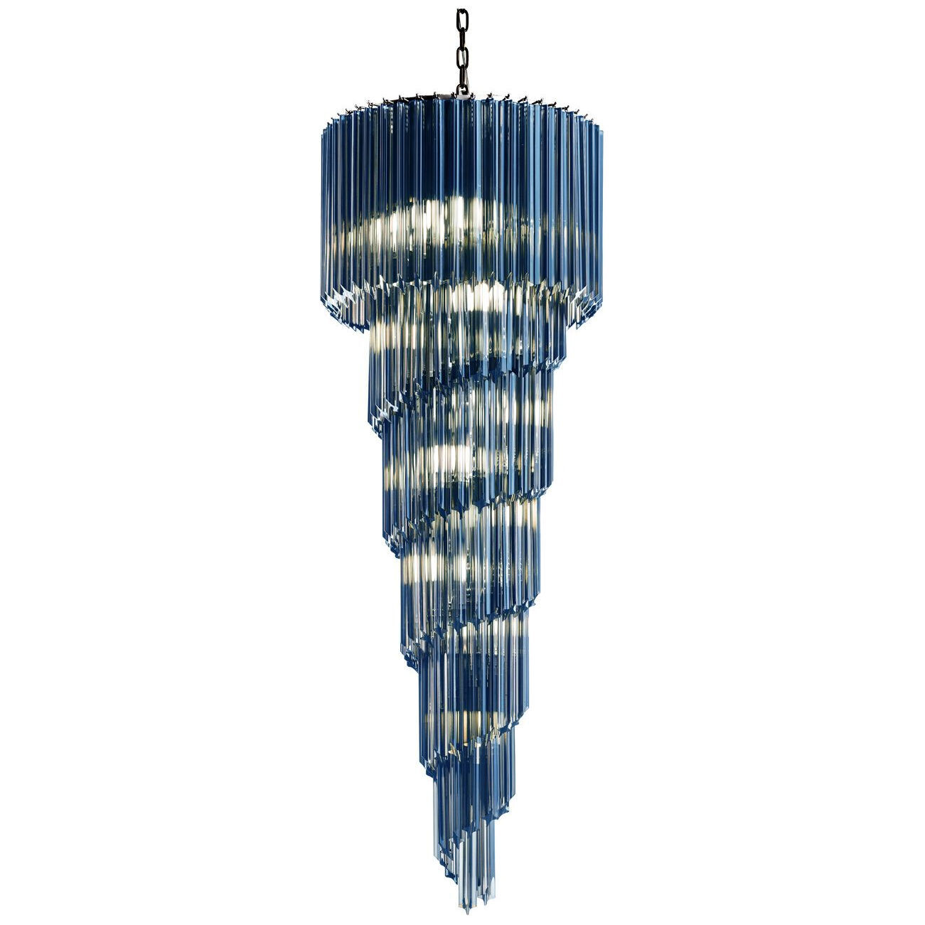 Blue quadriedro murano glass twister chandelier