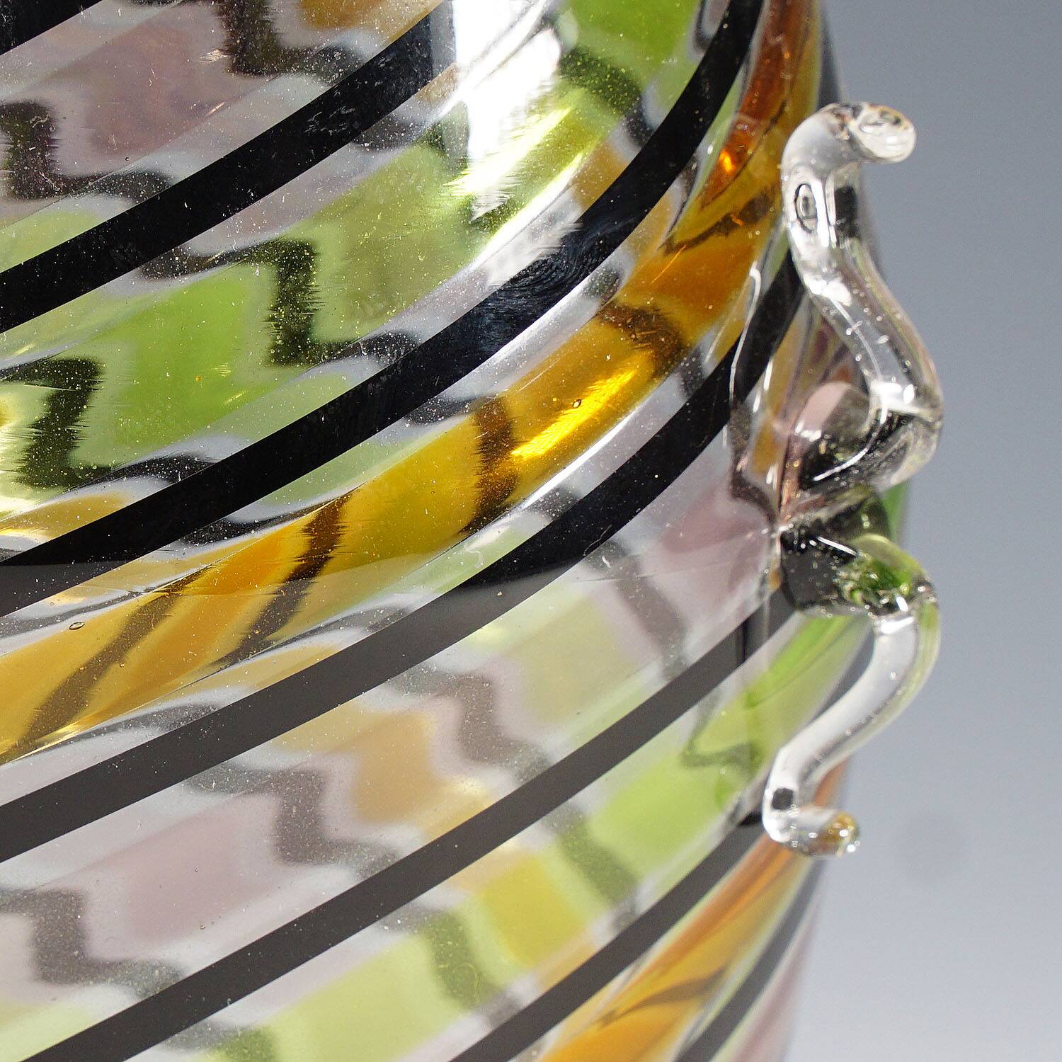 Glass vase "a canne" by Fratelli Toso with handles, Murano, Italy, circa