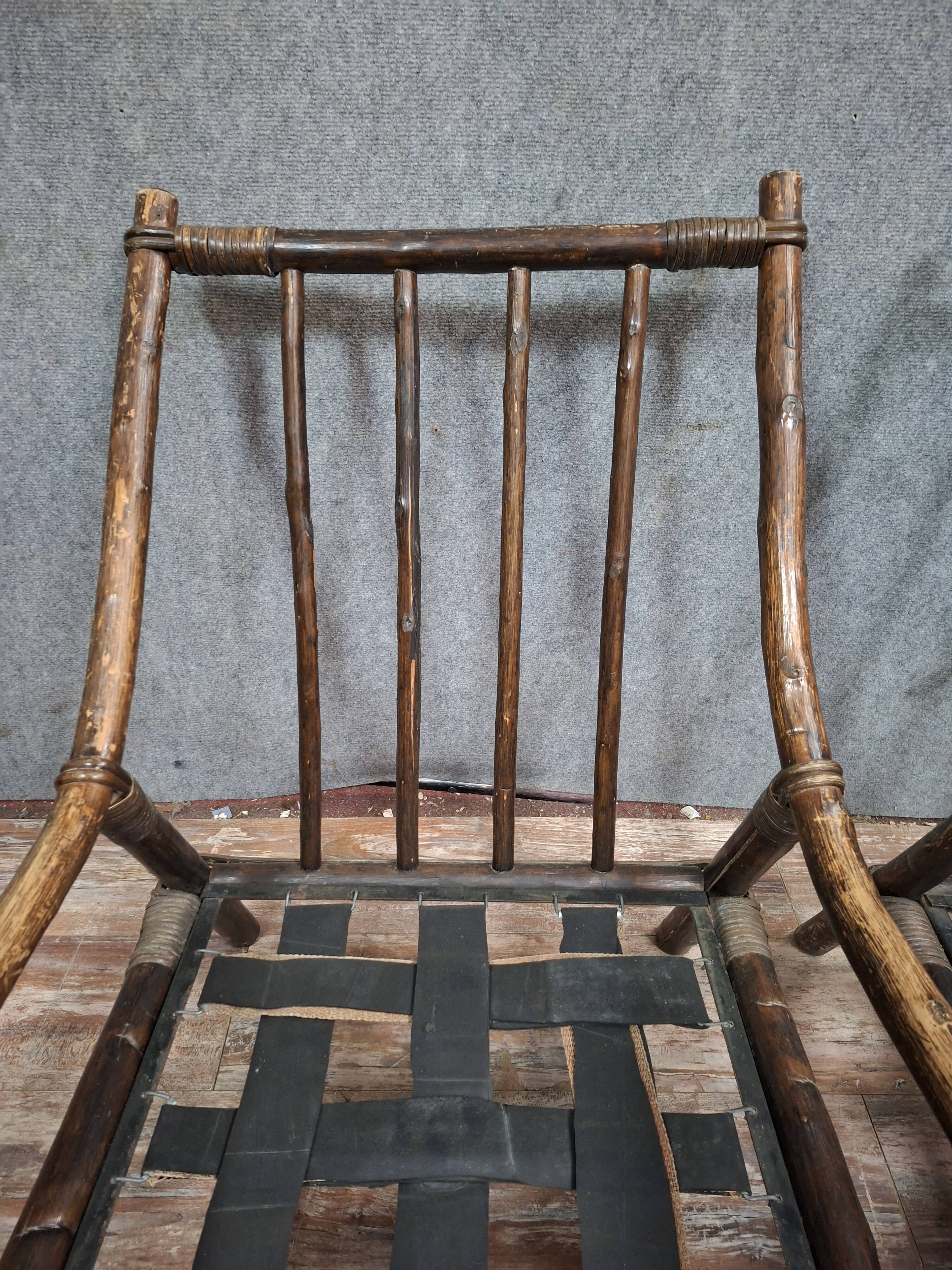 Pair of low bamboo armchairs with an exotic spirit, dating from the early 20th century.