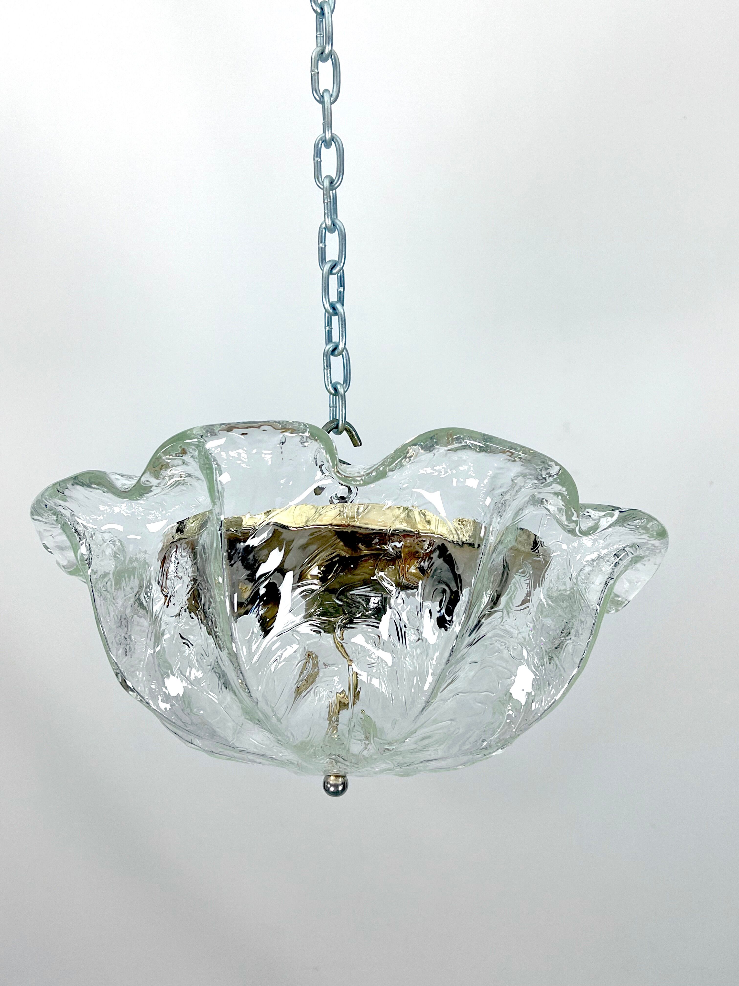 Vintage La Murrina ceiling lamp in clear Murano glass and brass. Italy 1980s