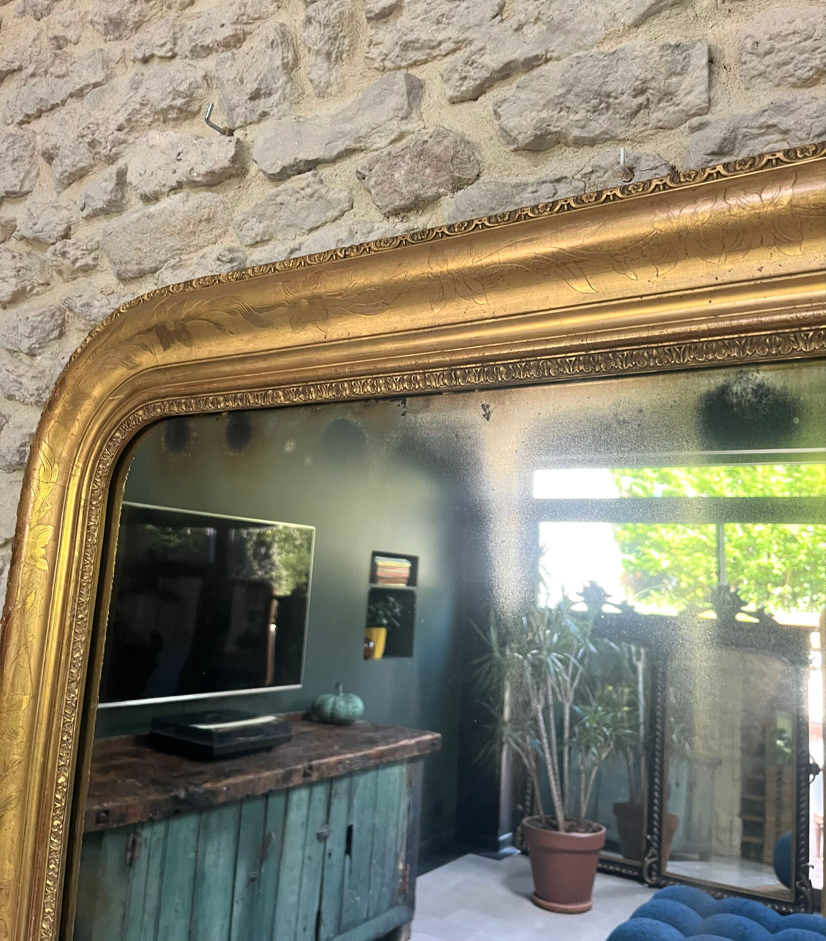 Louis-Philippe pearl mirror 172/121cm gilded with gold leaf, overmantel