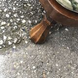 Vintage brown armchair in floral fabric and mahogany wood, 1950s, low back.