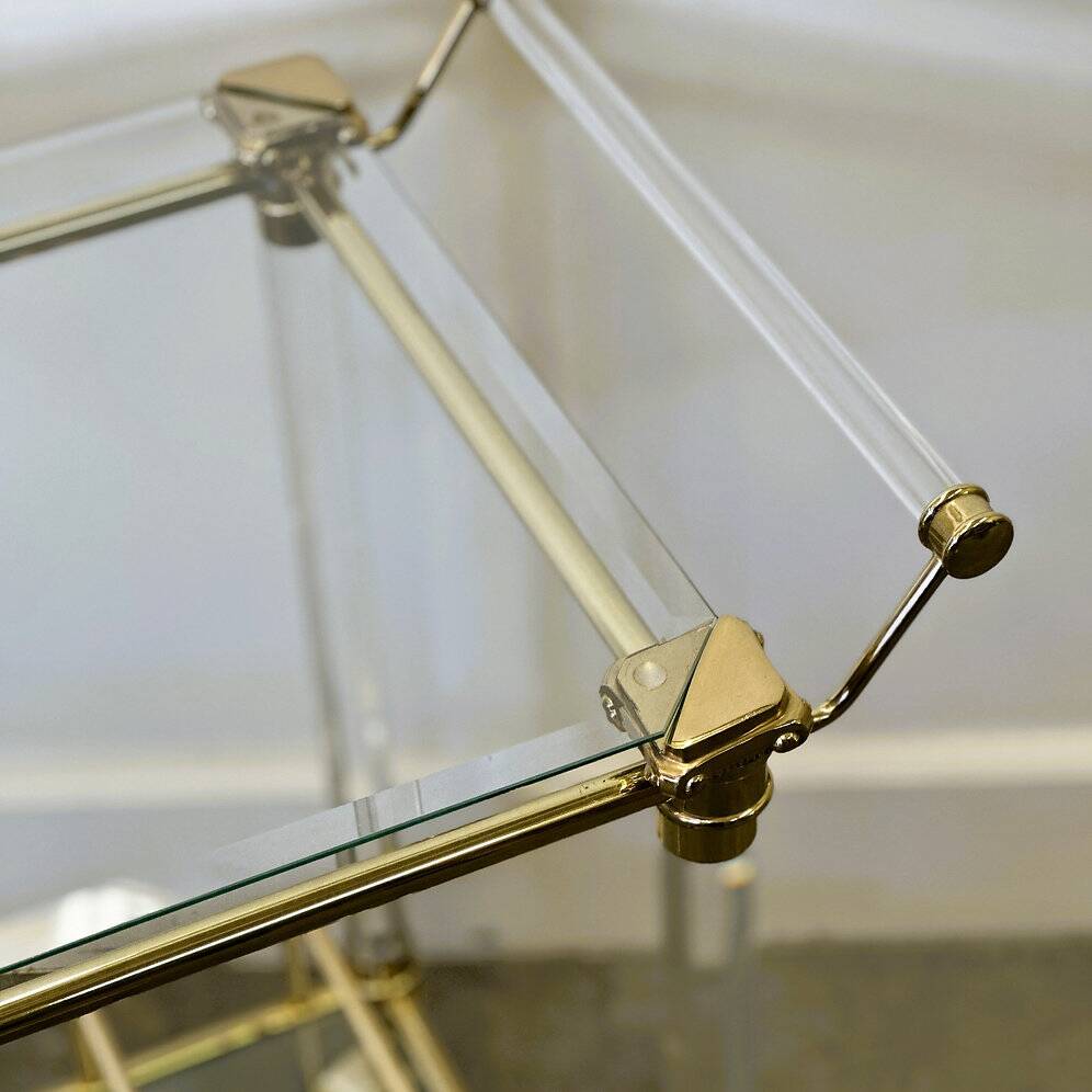 Hollywood Regency Lucite and Brass Bar Cart, 1980s