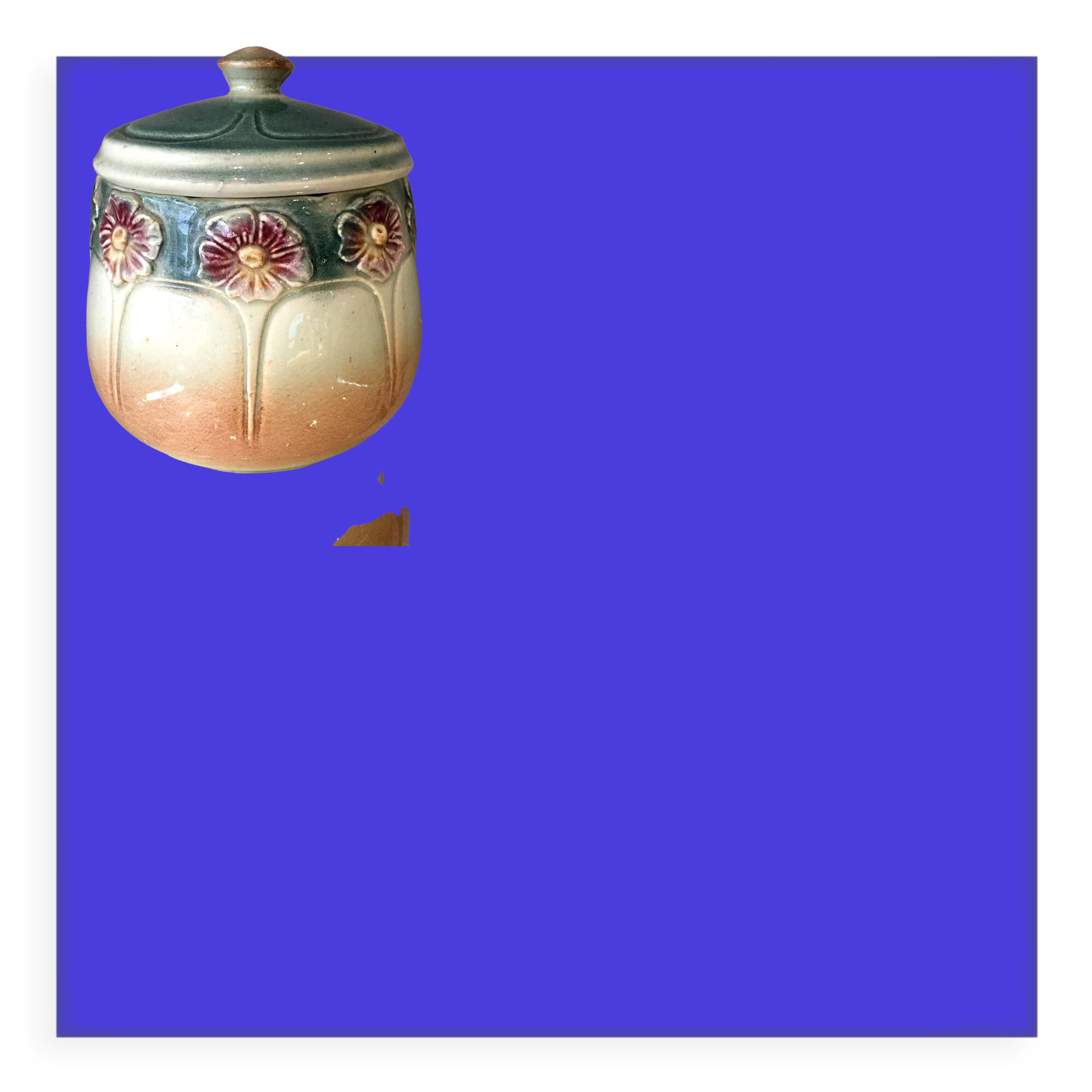 Tobacco pot or empty pocket in slip floral decoration digoin