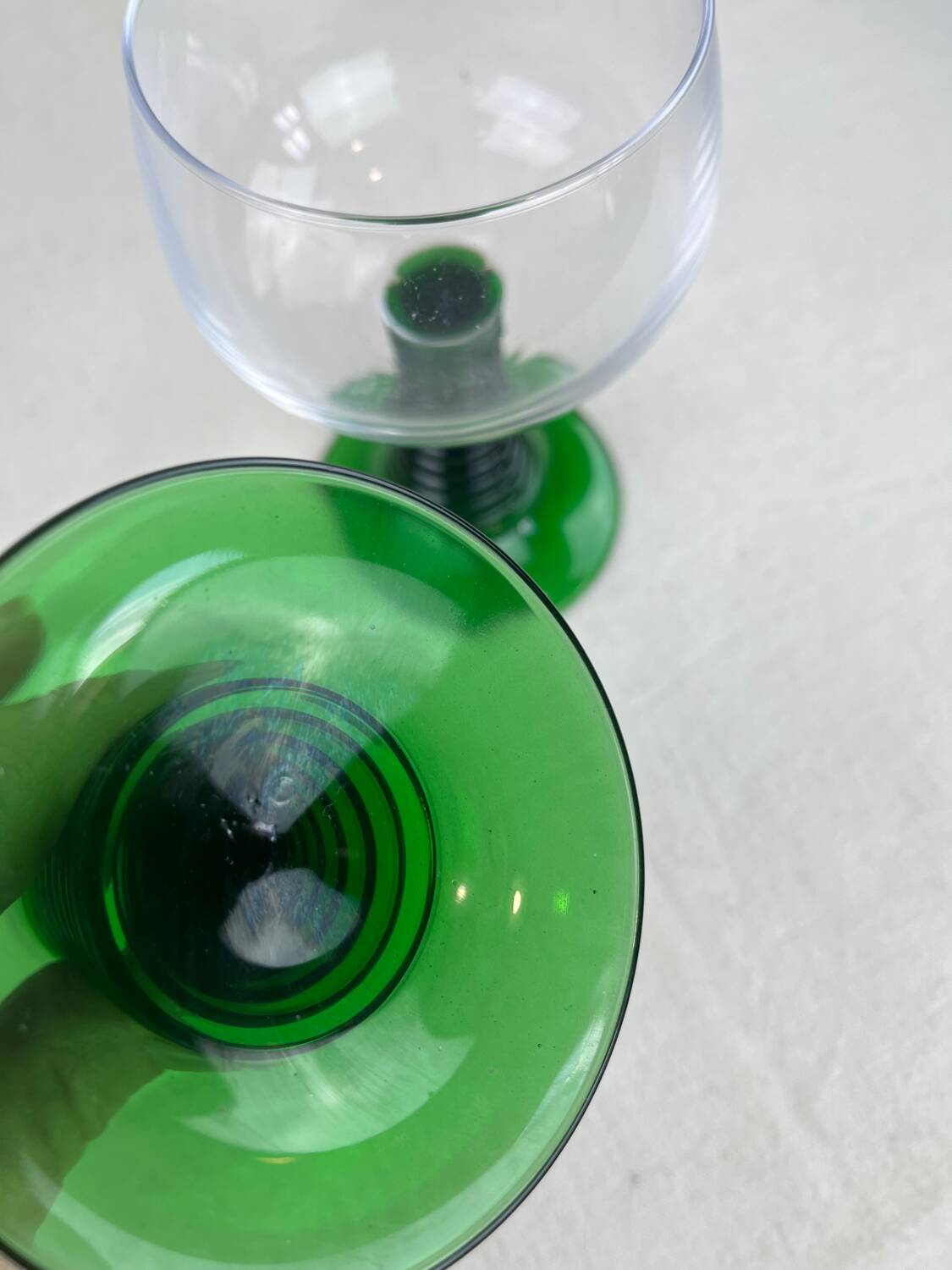2 large vintage green glasses