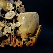 Chinese soapstone or steatite inkwell vase with floral decoration, late 19th century