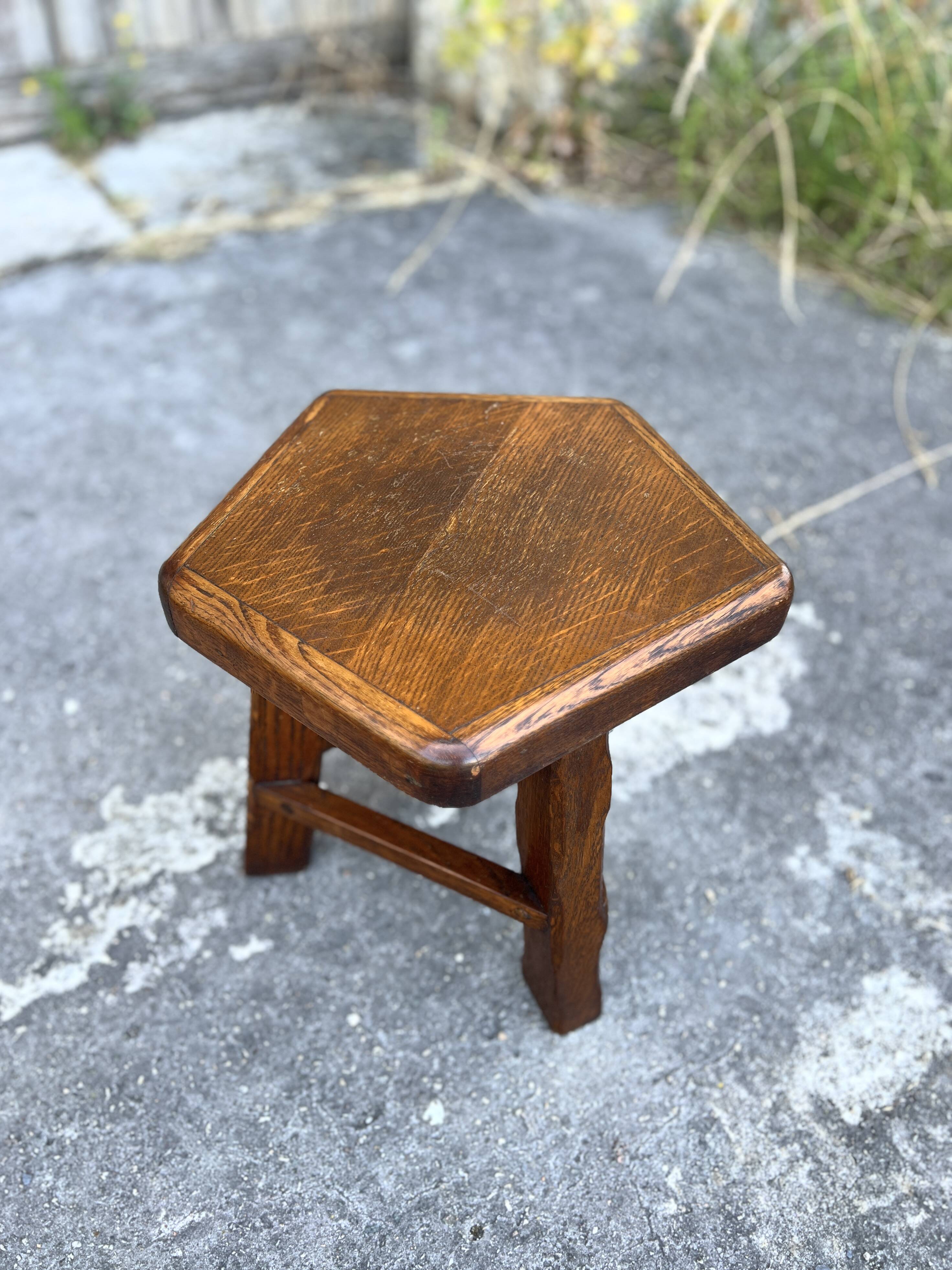 Vintage Solid Wood Brutalist Low Stool