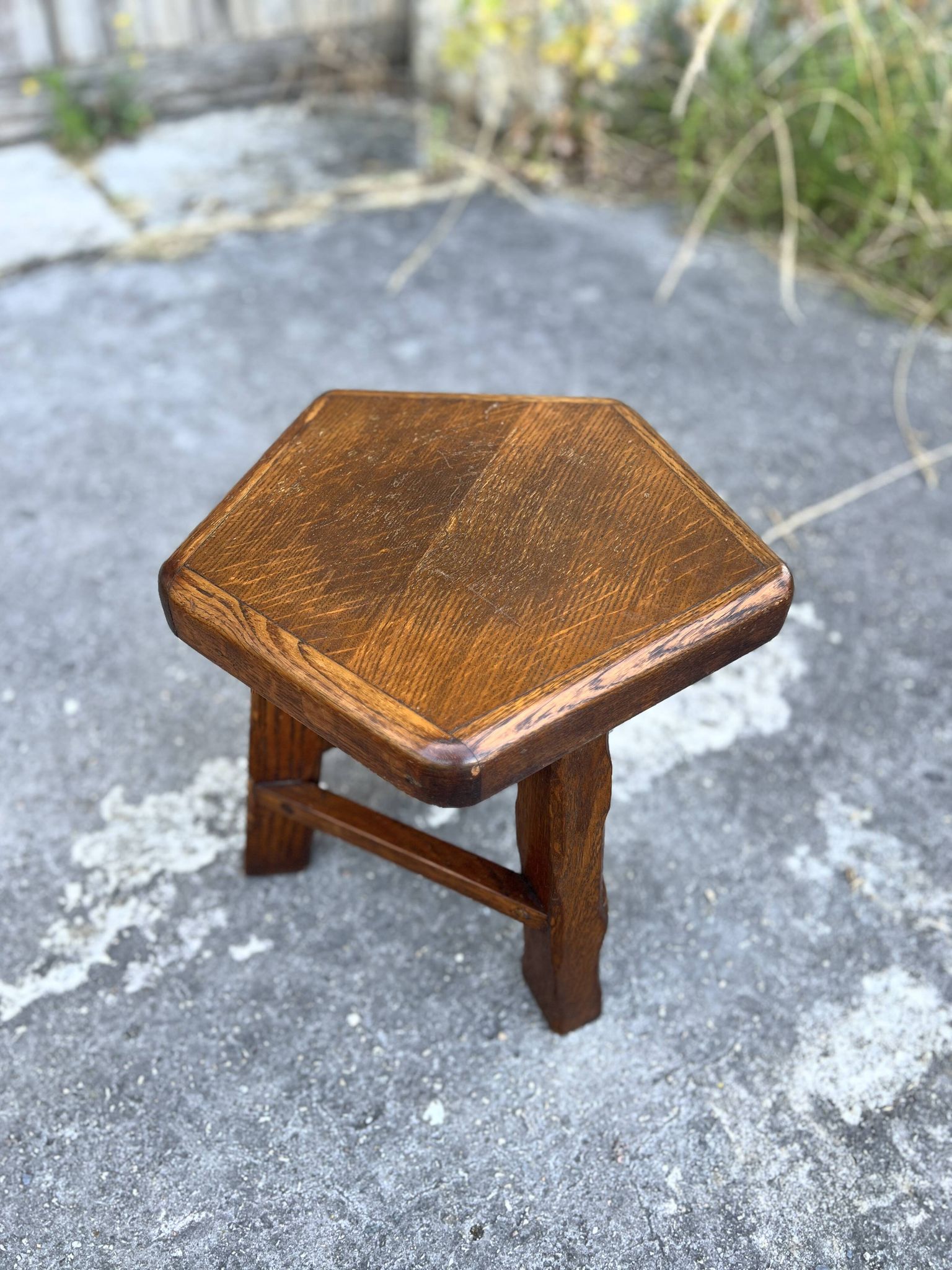 Vintage Brutalist Solid Wood Low Stool