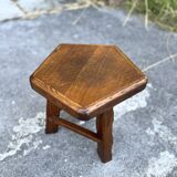 Vintage Solid Wood Brutalist Low Stool
