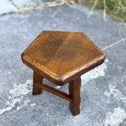Vintage Brutalist Solid Wood Low Stool